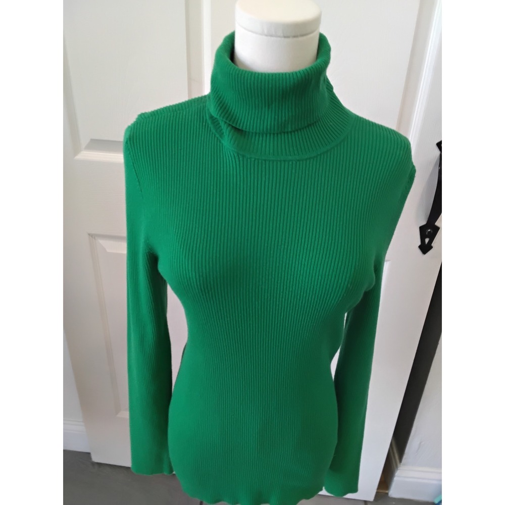 Lauren Ralph Lauren Green Ribbed Turtleneck Sweater Cotton Modal Blend Large